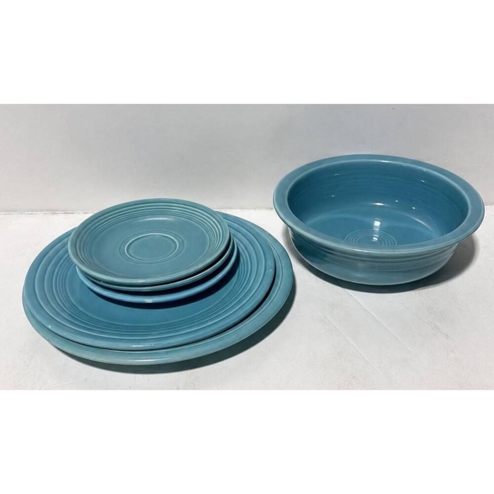 Vintage Genuine Fiesta Turquoise Dinnerware 6 Piece Lot HLC USA Plates Saucers S